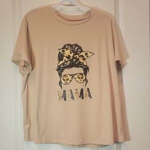 Women 1X sunglass MAMA tan black brown Graphic Tee shirt short sleeve soft SHEIN